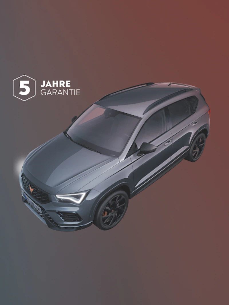 CUPRA Ateca aus schräger Vogelperspektive auf farbigem Hintergrund.